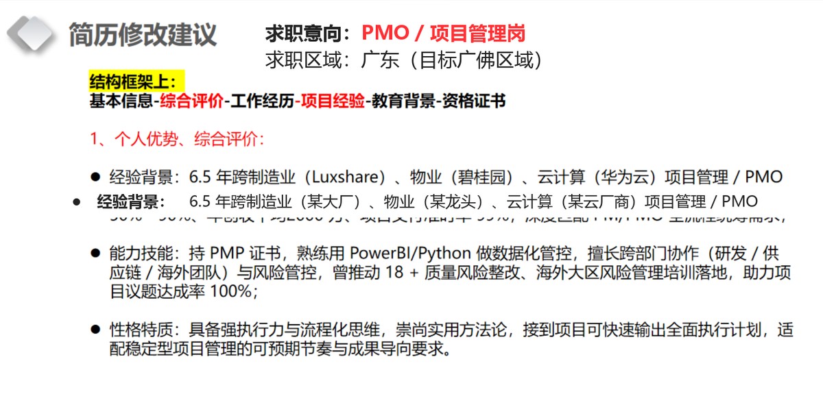 简历修改建议：结构框架与综合评价